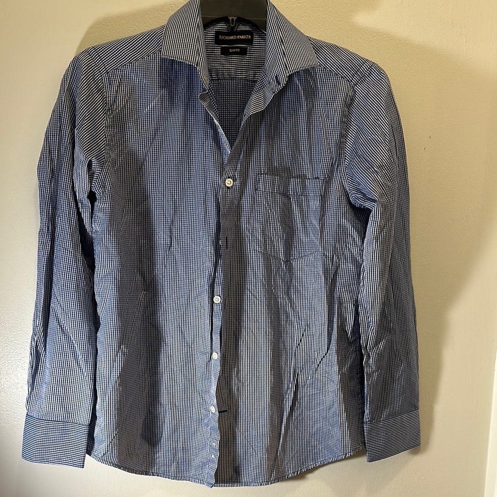 Classic Blue Dress Shirt with Textured Fabric